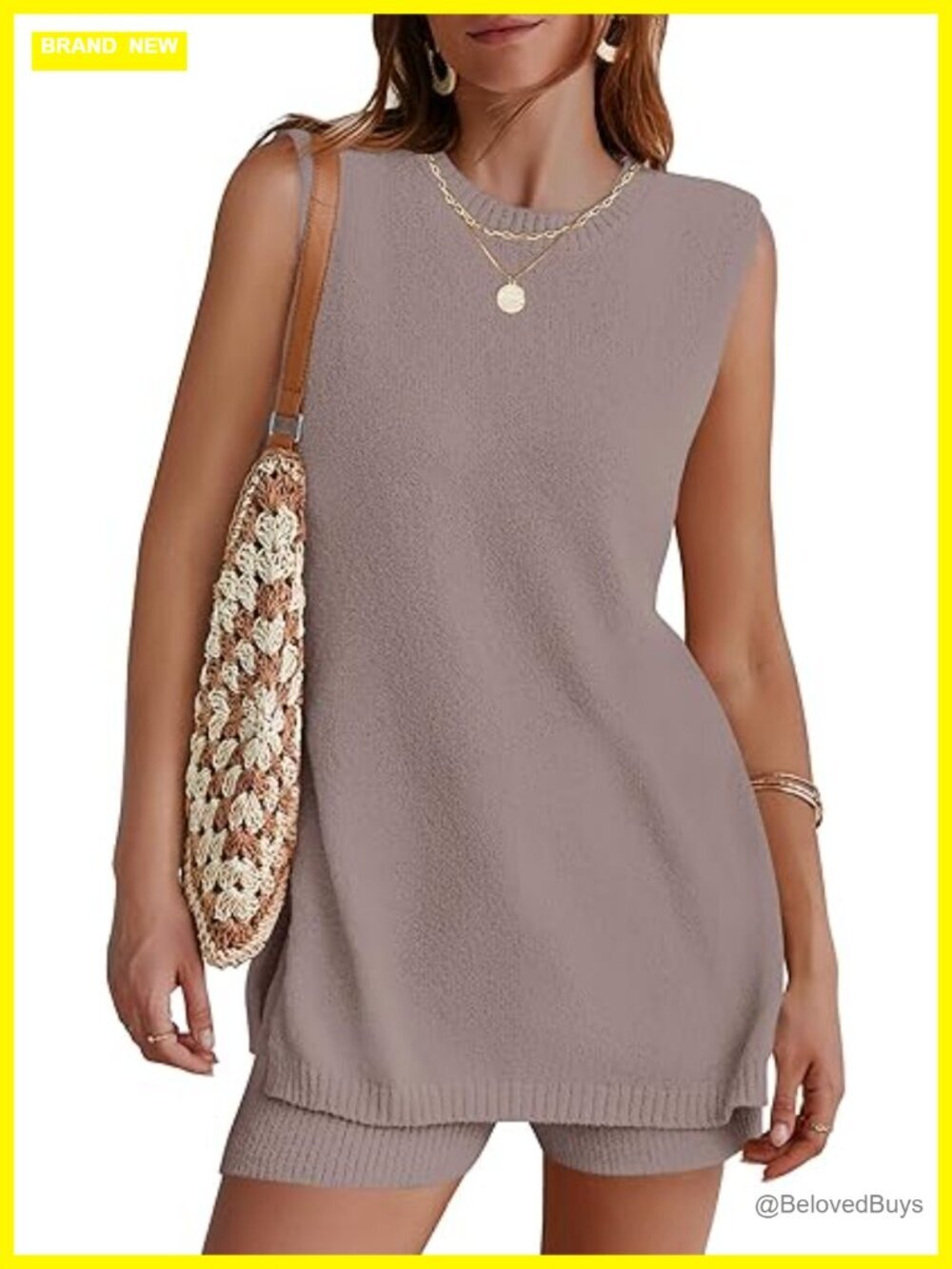 Womens Sleeveless Knit Lounge Sets Casual Loose Fit Tunic Tops Shorts 2 Piece